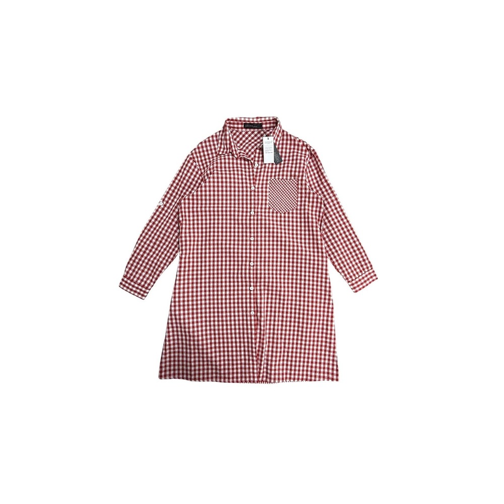 NWT Zanzea Dress Womens Large Red Gingham Check‎ Collared Button Shirt Tunic